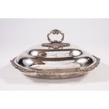 A LATE GEORGE III SILVER TUREEN, COVER AND LINER, maker William Burwash, London 1816, of oval form