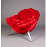 MASANORI UMEDA FOR EDRA, ROSE CHAIR in red velvet, on polished aluminium splayed legs, designed in