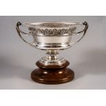 A SILVER CAMPANA URN, maker Manoah Rhodes, Sheffield 1920, with a bi-furcated handles, bead cast and
