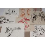 PETER GERALD COLLINS A.R.C.A. (1923-2001), Female Nudes, chalk studies, folder of eight, one