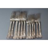 A COMPOSITE SET OF SIX VICTORIAN SILVER TABLE AND DESSERT FORKS, mark JW(?), London 1840 (one