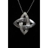 A DIAMOND PENDANT, the Celtic style white matt knot point set with numerous small stones, the