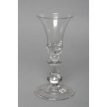 A WINE GLASS, c.1720, the bell bowl on a baluster bladed stem with tear basal knop, on conical foot,