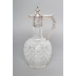 A LATE VICTORIAN SILVER MOUNTED SHAFT AND GLOBE GLASS CLARET JUG, maker Belk & Parkin, with diamond,