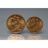 AN EDWARD VII SOVEREIGN, 1909, 8g, together with a half sovereign, 1910, 4g (2) (Est. plus 17.5%
