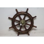 A BRASS AND MAHOGANY EIGHT SPOKE SHIP'S WHEEL, early 20th century, 36 3/4" wide (Est. plus 21%