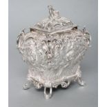 AN EARLY VICTORIAN SILVER CHINOISERIE TEA CADDY AND COVER, maker's mark WH, London 1839, of inverted