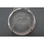 A LALIQUE GLASS CLEAR PIN TRAY, the interior moulded in high relief with "Deux Zephyrs", R Lalique