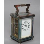 A FRENCH SILVER PLATED BRASS CASED CARRIAGE CLOCK, 20th century, the twin barrel movement with