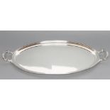 AN OVAL SILVER TRAY, maker Mappin & Webb, Sheffield 1951, with applied reeded rim and two acanthus