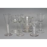 FIVE GEORGIAN WINES AND OTHER GLASSES, mid 18th century and later, including a cordial glass with