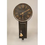 A BLACK LACQUERED TAVERN CLOCK, c.1800, the four pillar weight driven movement with anchor
