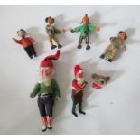 A collection of Steiff characters, comprising four Max & Moritz dolls (one a celluloid example) 4"