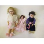Three bisque socket head dolls, comprising a 14" Armand Marseille 390 with blue glass fixed eyes and