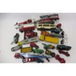 Playworn vehicles by Dinky, Corgi and others including car transporters, trucks, vans and cars, F-