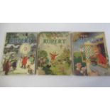 Three Rupert Annuals from the 1940's, comprising "RUPERT" from 1949, "MORE ADVENTURES OF RUPERT"