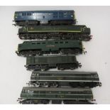 Six diesel locomotives by Hornby and others including Class 20 and Deltic, some overpainting, F (