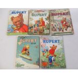 Five hard back Rupert Annuals from the 1950's, comprising "RUPERT" from 1959, "RUPERT" from 1958, "