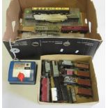 Playworn goods rolling stock by Hornby Dublo, two Hornby passenger coaches, two AMER cast resin
