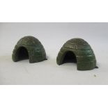 African native huts, possibly by Britains, two reed huts finished in green and brown (Est. plus