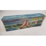 50cm pond yacht by Giner, Spain, blue wooden hull with sails, box AF, F-G (Est. plus 21% premium