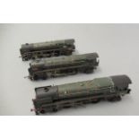 Six playworn locomotives by Hornby including Britannia, Jinty and Jubilee, some damage, parts