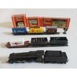 Hornby Railway L.M.S. Class 5, seven goods wagons, R518 Signal box and R76 Footbridge, some items