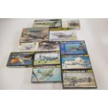 Plastic construction kits by Airfix, Heller and others comprising Hawker Hunter FGA9, Hawker Tempest