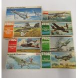 Vintage Frog plastic Aircraft Kits comprising BAC Canberra, de Havilland MK3 Hornet, Barracuda MK11,