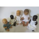 Five celluloid dolls, including three Rheinische Gummi und Celluloid-Fabrik and one Baby Blue