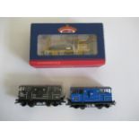 Railway service vehicles comprising Plasser OWB with crane, boxed, E and two ballast ploughs,