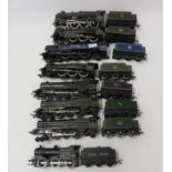 Eight playworn locomotives by Hornby and Triang including Princess Class and Royal Scot, F-P (Est.