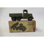 Britains six wheel army lorry with driver, box AF, minor paint chips to lorry, F-G (Est. plus 21%