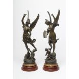 AFTER VICTOR ROUSSEAU (1865-1954), Commerce and Industry, a pair of bronzed spelter figures on