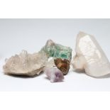 LARGE NATURAL HISTORY SPECIMENS comprising a 30cm long quartz crystal, a 33cm cluster of well formed
