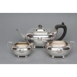 AN EDWARDIAN BACHELOR'S THREE PIECE SILVER TEA SERVICE, maker's mark HM, Birmingham 1908, of rounded