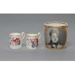 OF ROYAL INTEREST- a French porcelain coffee can painted in black monochrome with the head and