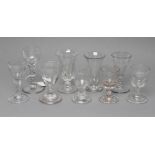 A COLLECTION OF NINE GEORGIAN AND LATER GLASSES including a cordial glass with facet cut stem, 5"