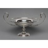 AN EDWARDIAN SILVER PEDESTAL DISH, maker John Rotherham, London 1908, the circular bowl with two