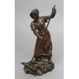 DESIRE GRISARD (French b.1872), "Paysanne au Rateau", bronze, brown patination, signed, 9 1/2"