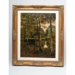 BRITISH SCHOOL (Late 19th Century), Autumnal Woodland Pond, oil on canvas, unsigned, 20" x 16", gilt