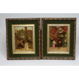 A PAIR OF COLOURED CRYSTOLEUMS, late 19th century, both depicting figures before a house,