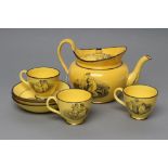 A STAFFORDSHIRE CANARY YELLOW EARTHENWARE PART TEA SERVICE, c.1810, bat printed in black after