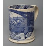 A PEARLWARE MUG, 1790, of plain cylindrical form printed in underglaze blue with "A South East
