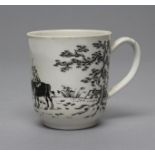 A FIRST PERIOD WORCESTER PORCELAIN BOY ON A BUFFALO COFFEE CUP, c.1756, pencilled en-grisaille,