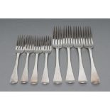A SET OF FOUR LATE VICTORIAN SILVER TABLE FORKS, maker G.M. Jackson, London 1894, in Fiddle pattern,