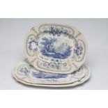 A GRADUATED SET OF THREE BRAMELD DON QUIXOTE POTTERY MEAT PLATES, c.1830, of lobed rounded oblong