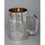 A VICTORIAN SILVER MUG, maker probably George Angell, London 1871, of plain tapering cylindrical