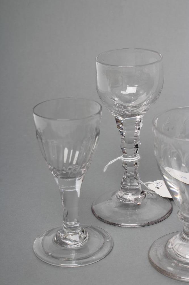 A COLLECTION OF NINE GEORGIAN AND LATER GLASSES including a cordial glass with facet cut stem, 5" - Image 4 of 4