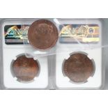 THREE QUEEN VICTORIA PENNIES, dated 1853, 1854 and 1892, in NGC cases (Est. plus 21% premium inc.